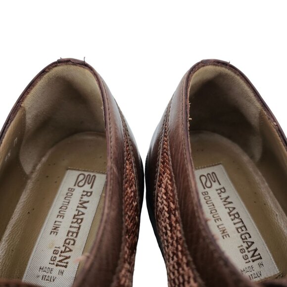 R. Martegani Italy Exotic Alligator and Woven Fabric Brown Dress Shoes Mens 9.5M - Picture 10 of 11